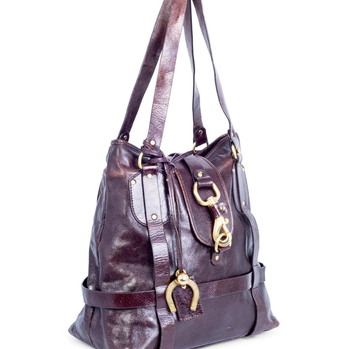 Chloe Brown Leather Horseshoe Equestrian Tote Bag