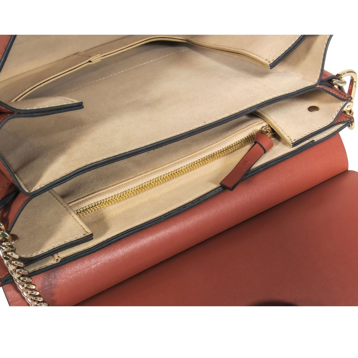 Chloe - Brown Leather & Suede Fold-Over "Faye" Shoulder Bag w/ Ring Hardware