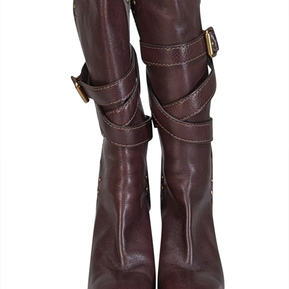 Chloe - Brown Leather Wrap Around Buckle Detail Tall Boots Sz 10.5
