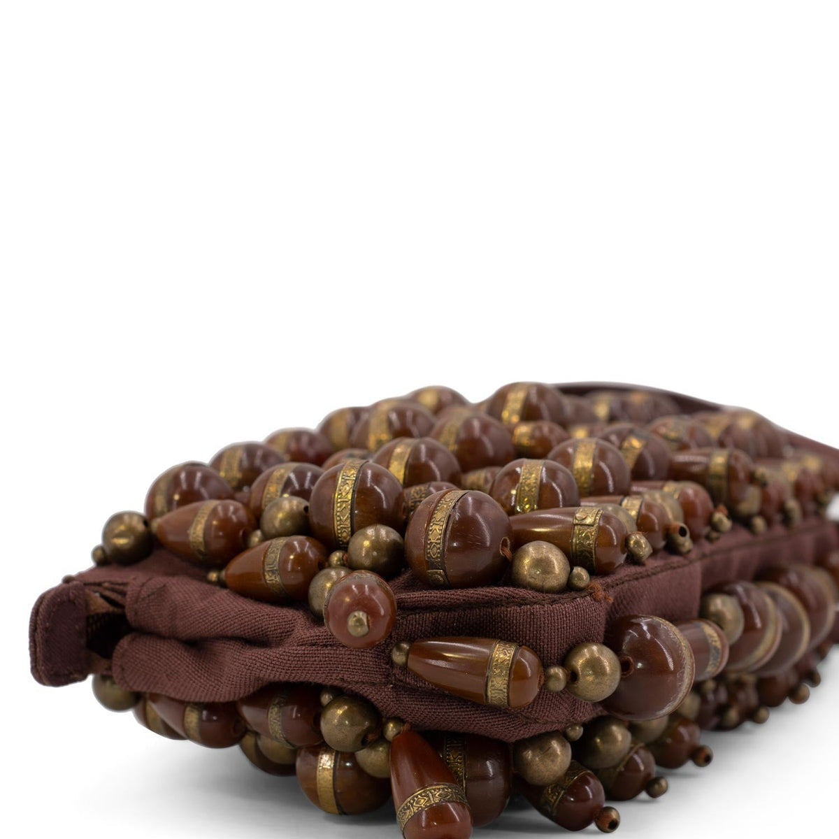 Chloe Canvas Beaded Wristlet Bag Brown