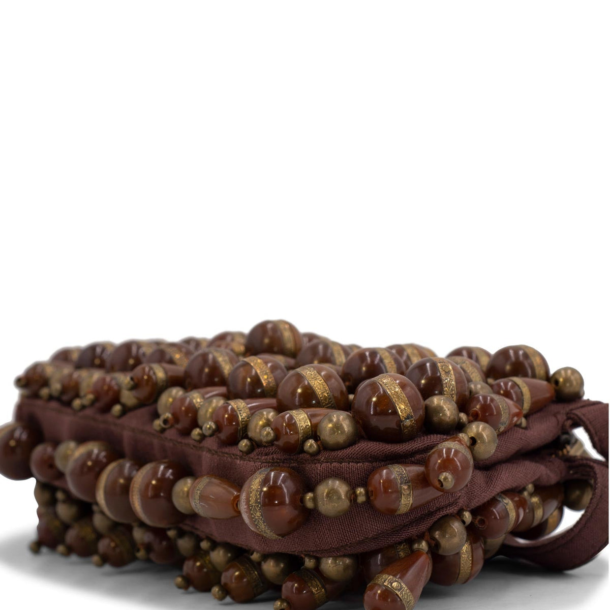 Chloe Canvas Beaded Wristlet Bag Brown