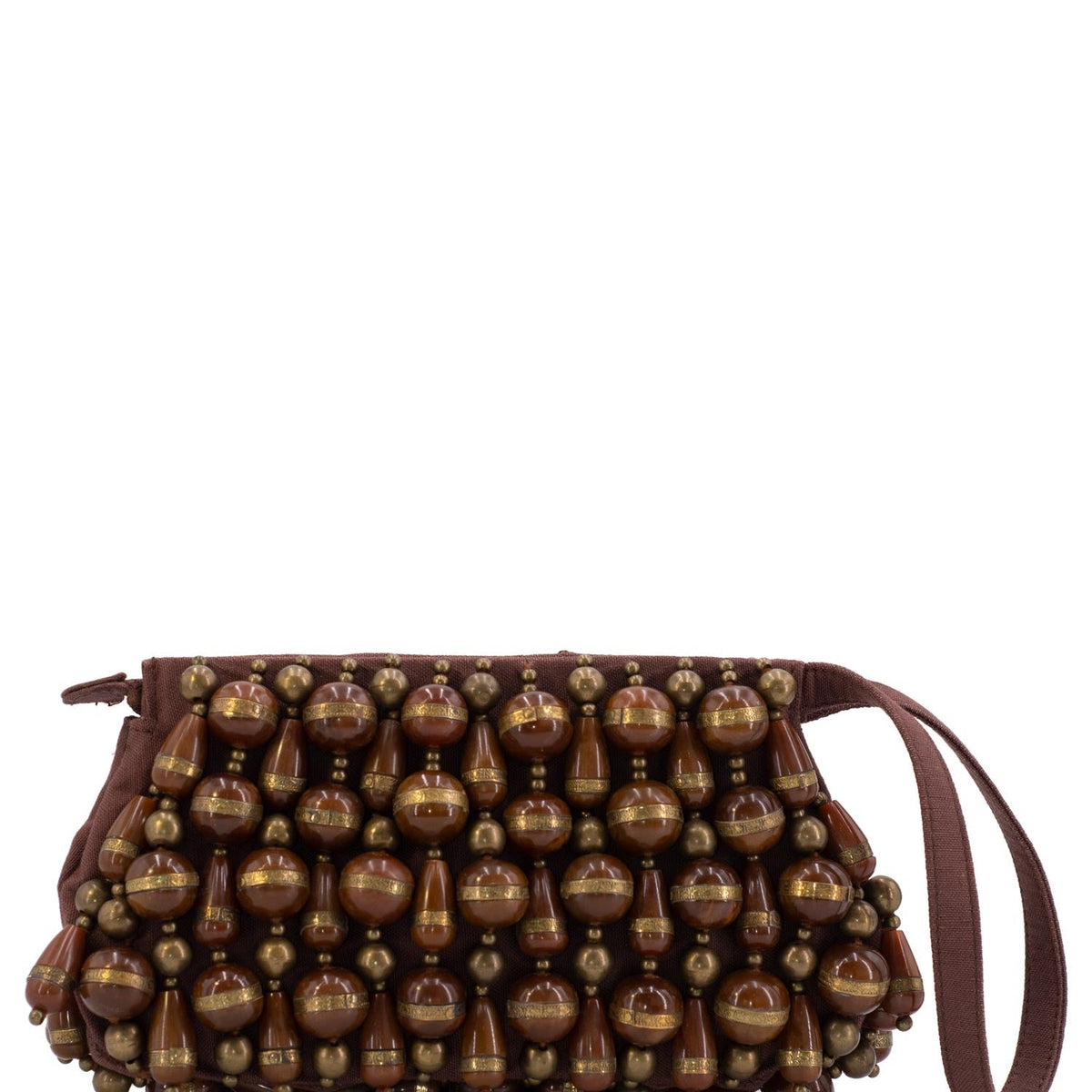 Chloe Canvas Beaded Wristlet Bag Brown