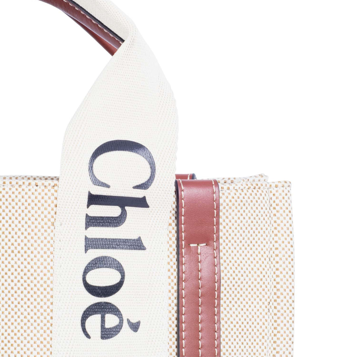 Chloe Canvas Leather Small Woody Tote Tan Brown