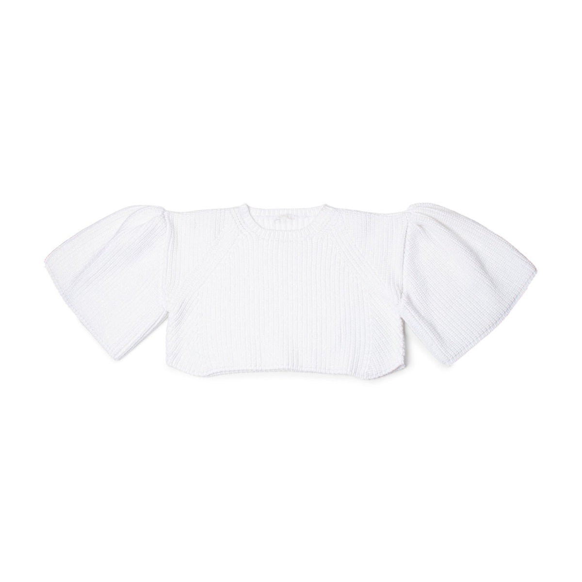 Chloe Cotton Balloon Sleeve Knitted Lurex Cropped Sweater White