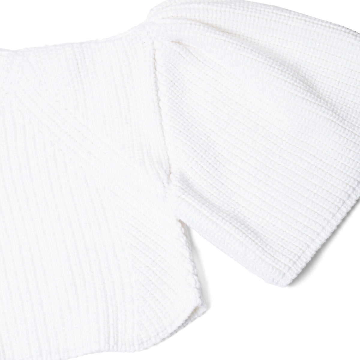 Chloe Cotton Balloon Sleeve Knitted Lurex Cropped Sweater White