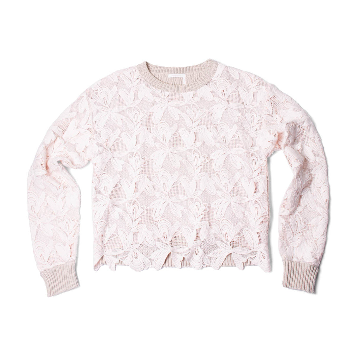Chloe Cotton Lace Knit Sweater Taupe Pink