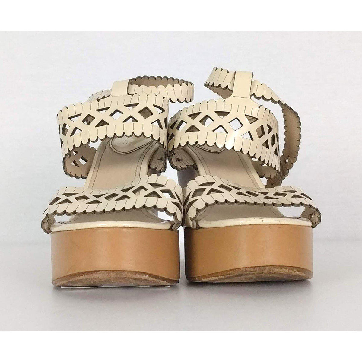 Chloe - Cream Abstract Platform Wedges Sz 9