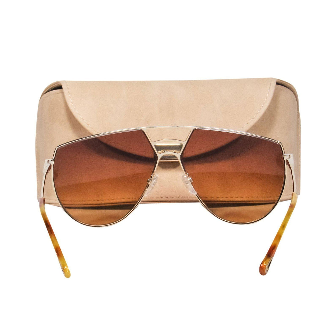 Chloe - Gold Shield-Style Sunglasses w/ Cutouts