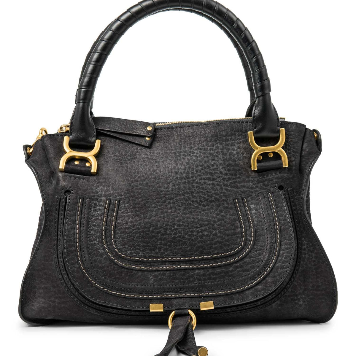 Chloe Leather Medium Marcie Saddle Bag Black