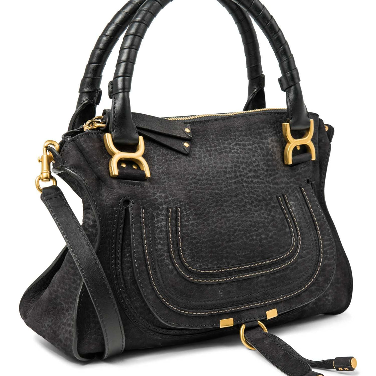 Chloe Leather Medium Marcie Saddle Bag Black