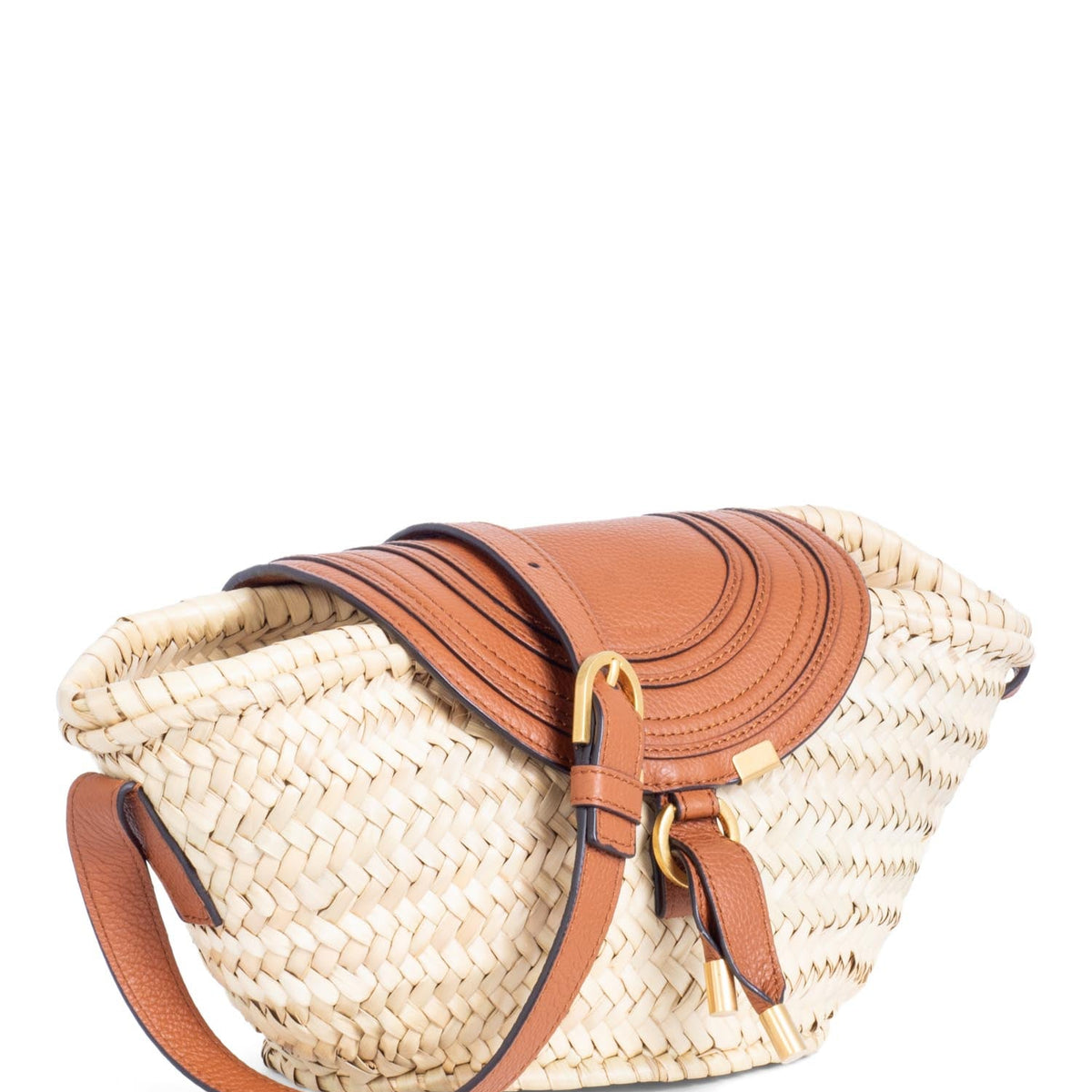 Chloe Leather Raffia Basket Messenger Bag Brown
