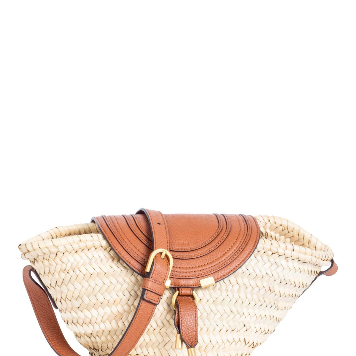 Chloe Leather Raffia Basket Messenger Bag Brown