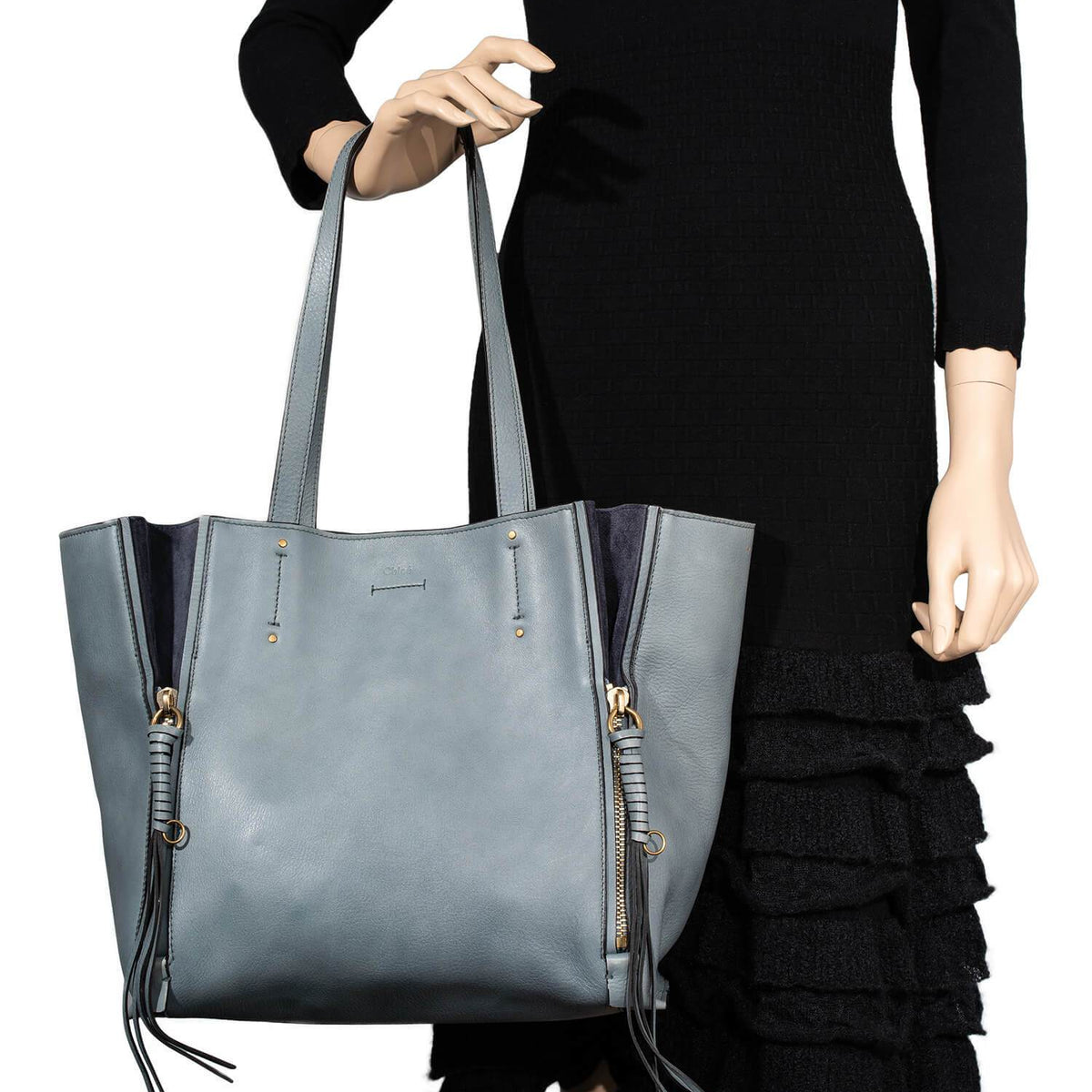 Chloe Leather Tassel Milo Bag Blue