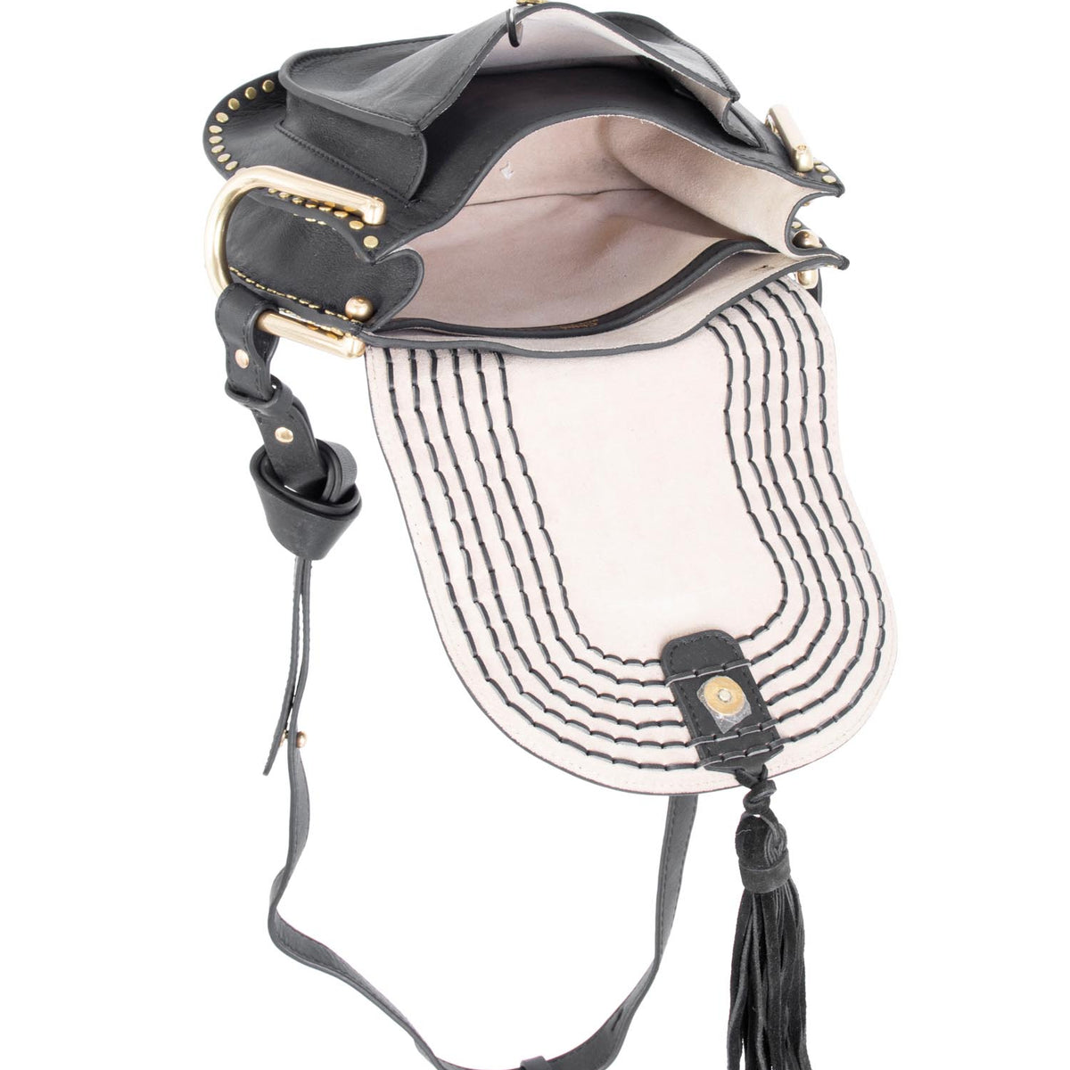 Chloe Leather Tassel Studded Hudson Cross Body Bag Black