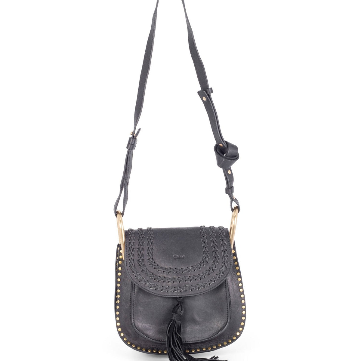 Chloe Leather Tassel Studded Hudson Cross Body Bag Black