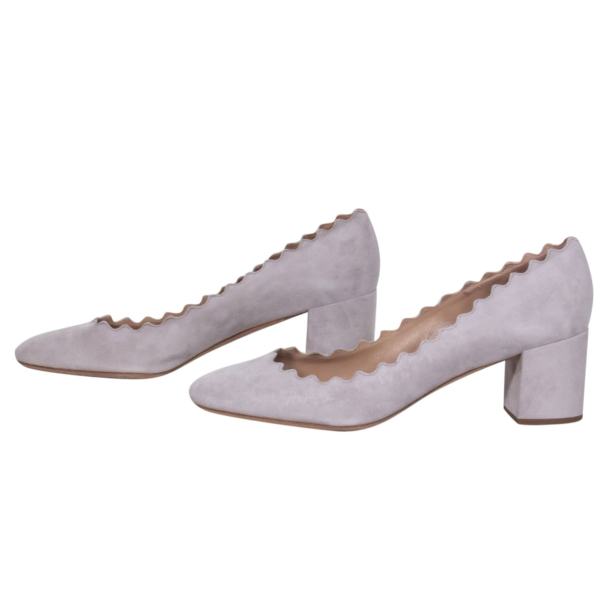 Chloe - Light Grey Suede Scalloped Block Heel "Lauren" Pumps Sz 11