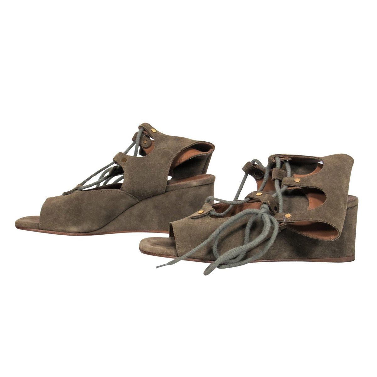 Chloe - Olive Suede Lace-Up Wedge Sandals Sz 7