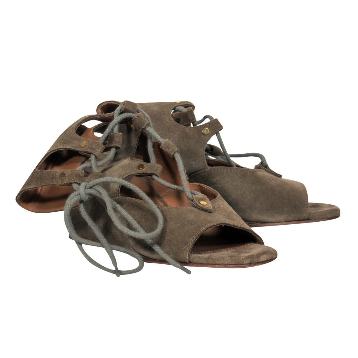 Chloe - Olive Suede Lace-Up Wedge Sandals Sz 7