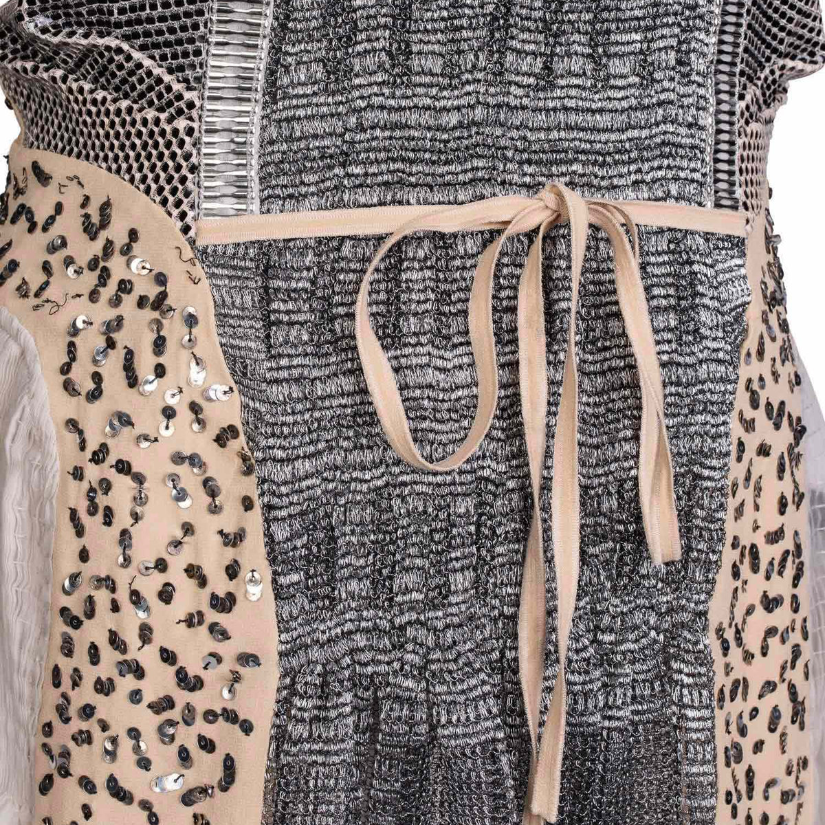 Chloe Runway Sequin Metallic Knit Mini Dress Grey Beige