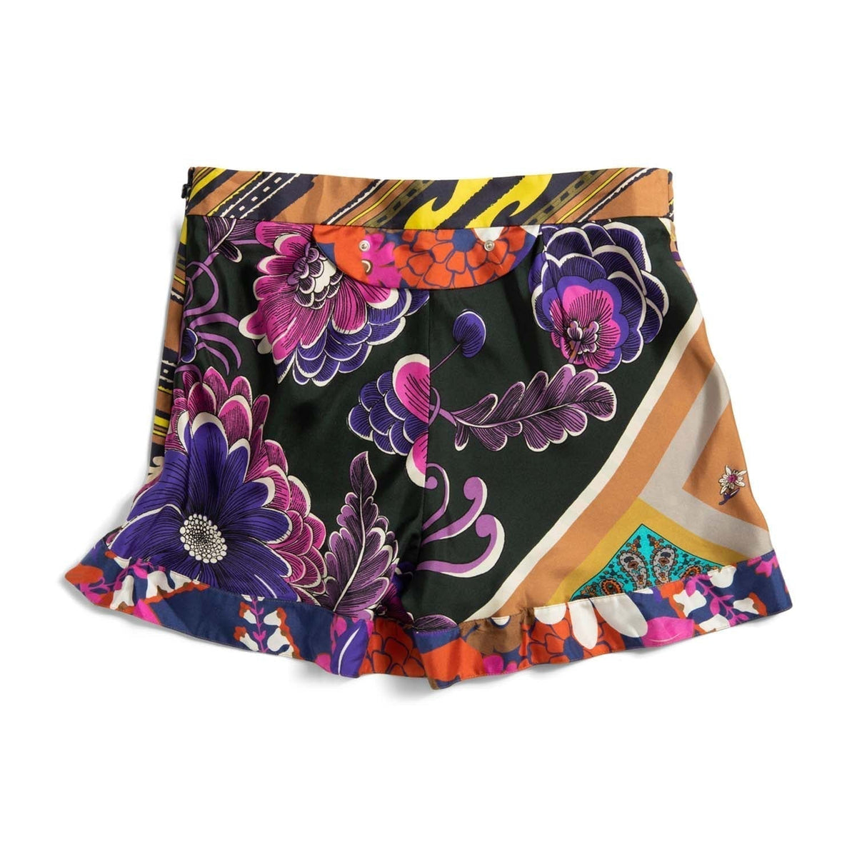 Chloe Silk Floral Equestrian Ruffled Shorts Belted Skirt Set Multicolor