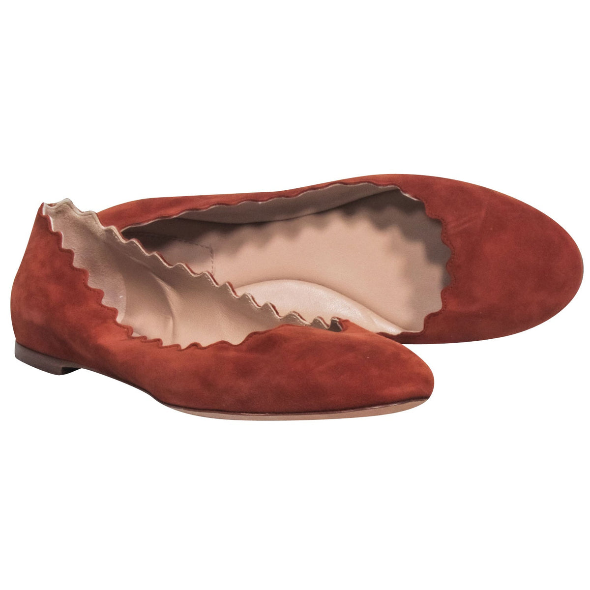 Chloe - Tan Suede Scallop Edge Flats Sz 6