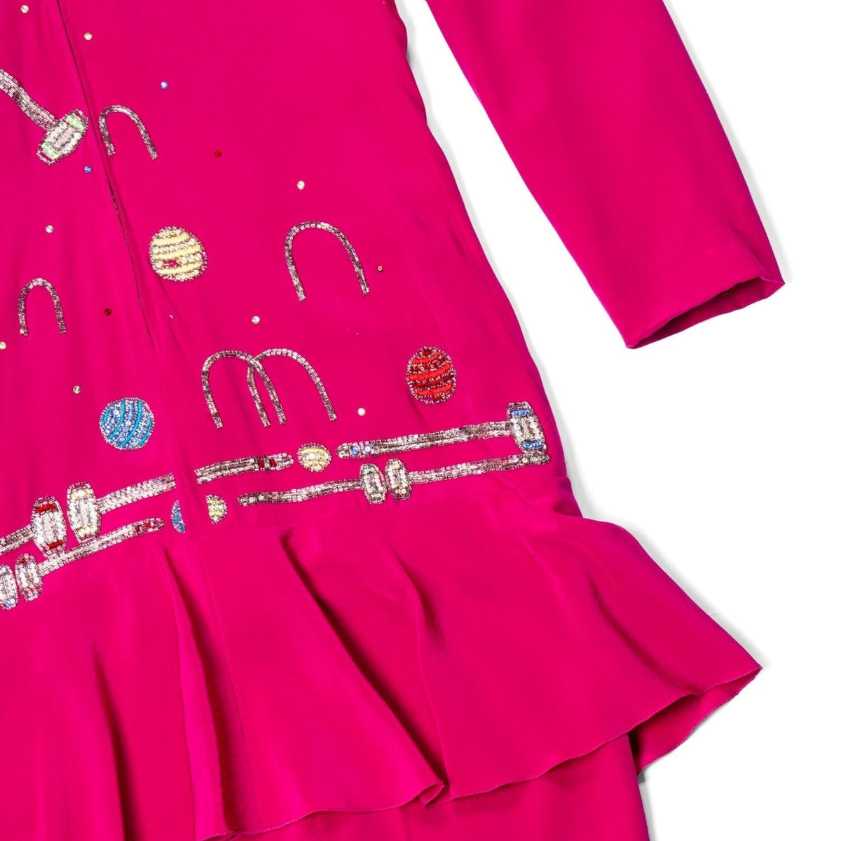 Chloe Vintage Silk Beaded Croquet Mini Dress Hot Pink