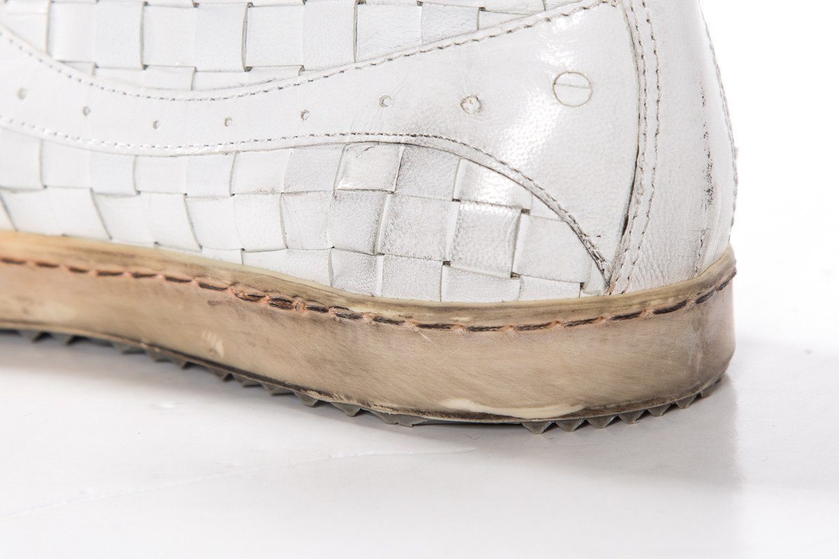 Clone White Low Top Woven Leather Sneakers SZ 36