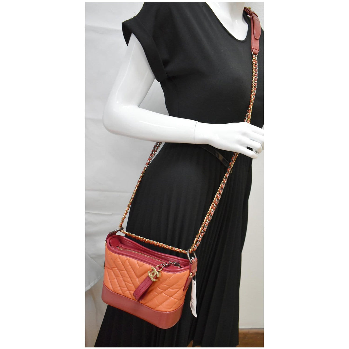 Chanel Gabrielle Small Aged Calfskin Leather Hobo Crossbody Bag Orange