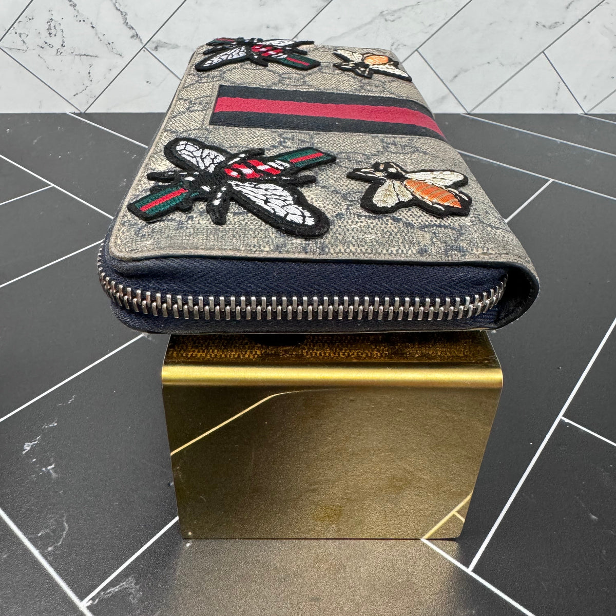 Gucci Patches Blue Coated Canvas Zippy Wallet