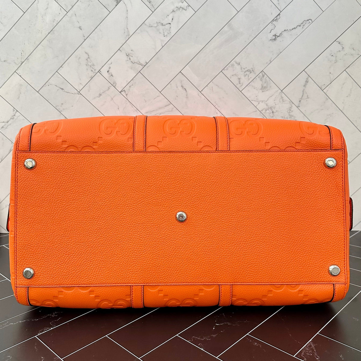 BRAND NEW Gucci Orange Jumbo GG Embossed Leather Duffle Bag Bandouliere