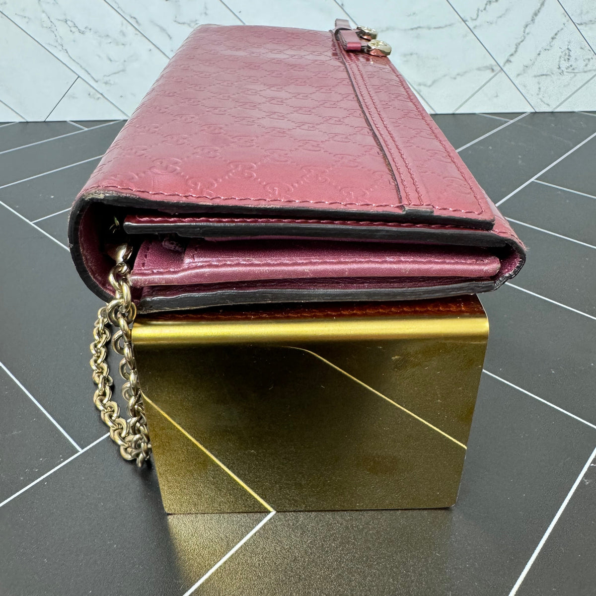 Gucci Metallic GG Pink Wallet on Chain