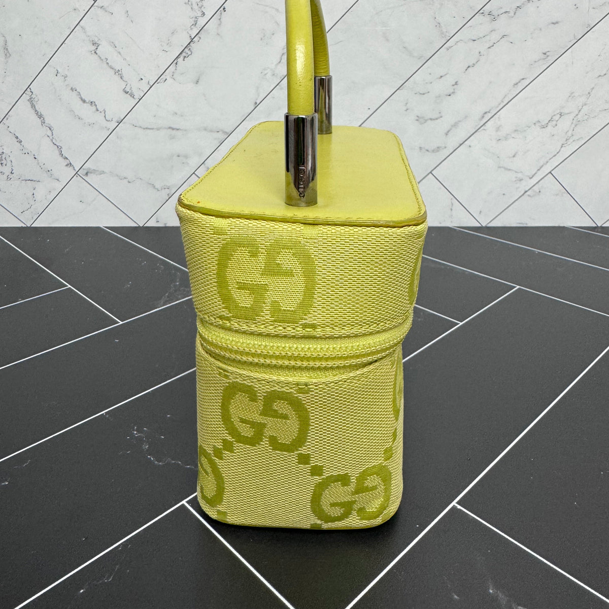 Gucci Green Canvas Top Handle Vanity Bag