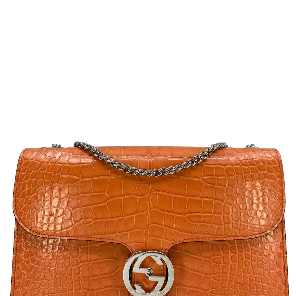 Gucci Coral Crocodile Interlocking GG Shoulder Bag