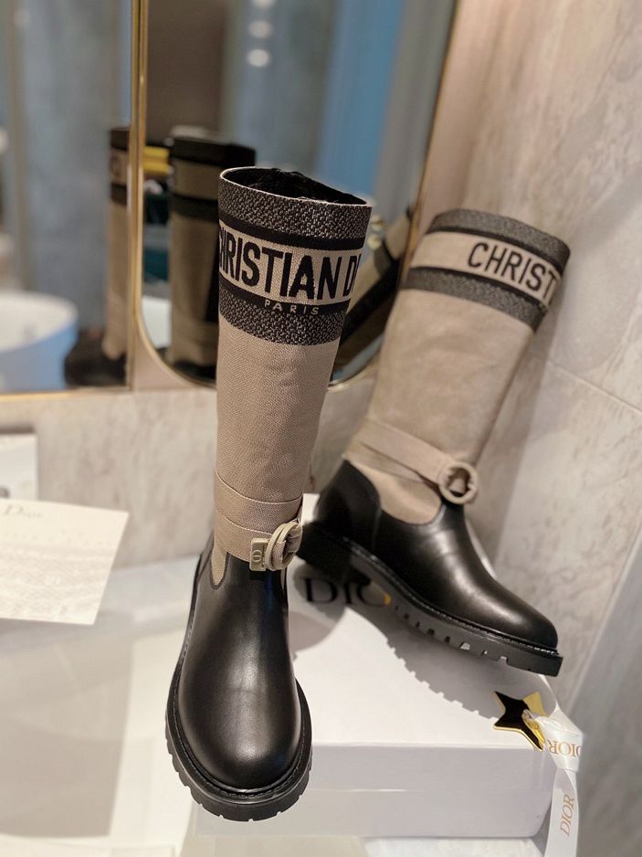 DD D MAJOR BOOT FABRIC AND CALFSKIN IN TAUPE AND BLACK KCI611SI W S46X