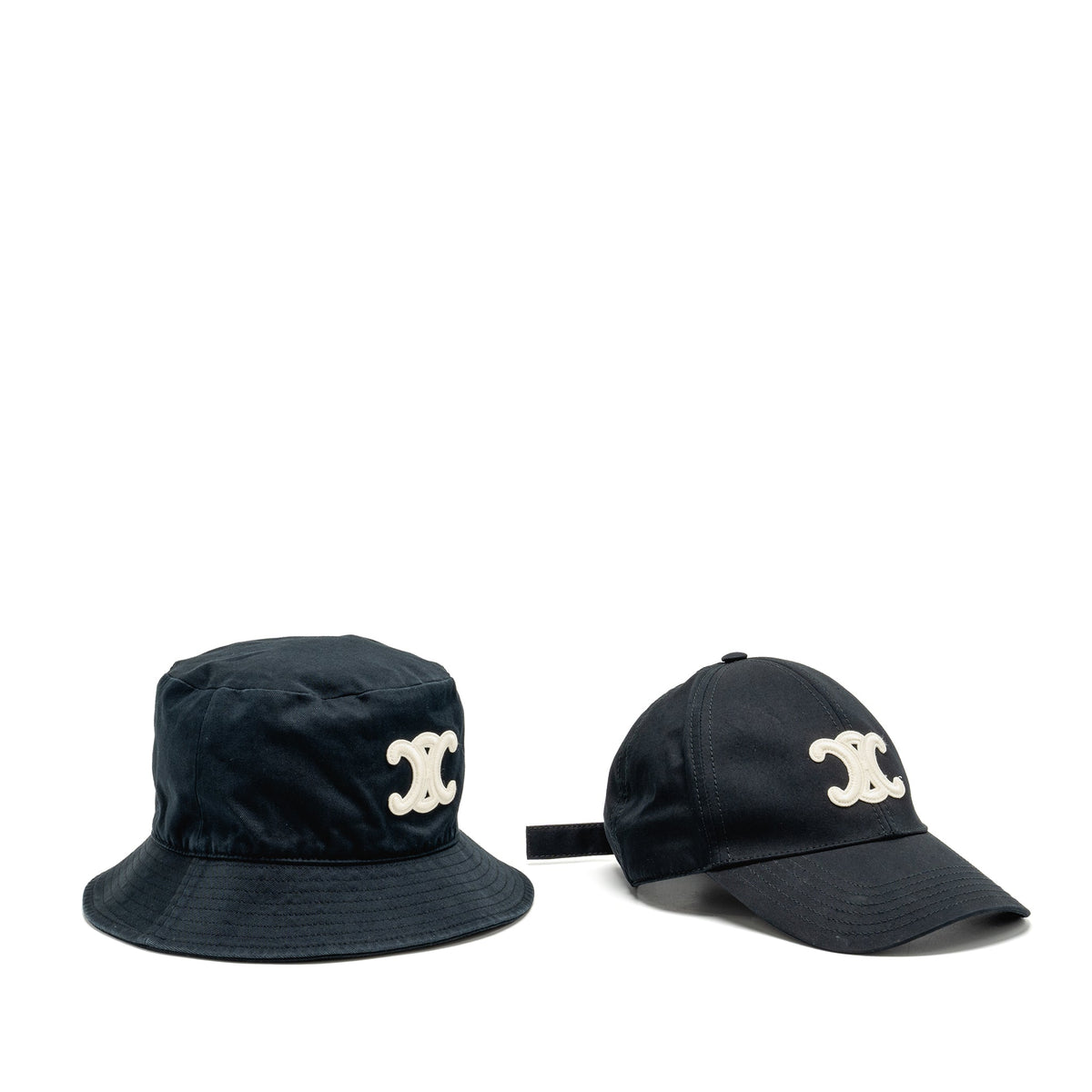 Celine Size S Triomphe Bob and Baseball Cap Cotton Black (Sell in Set)