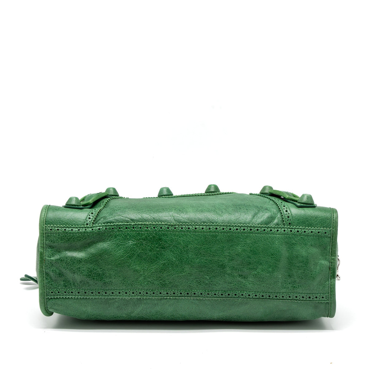 balenciaga Lace City Bag Leather Green SHW