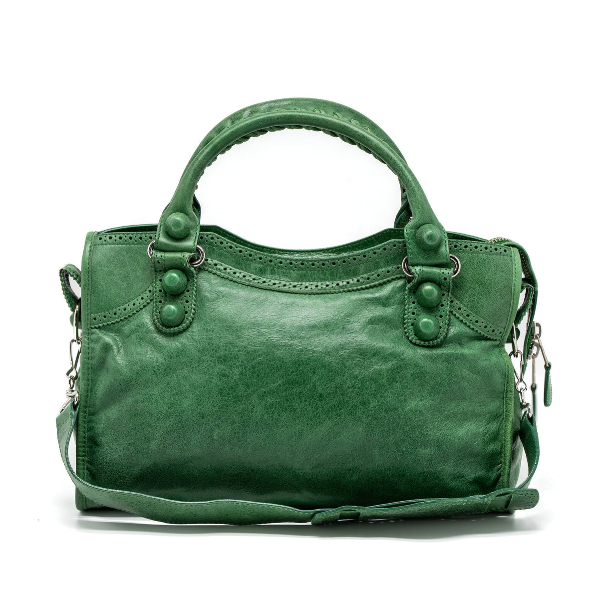 balenciaga Lace City Bag Leather Green SHW