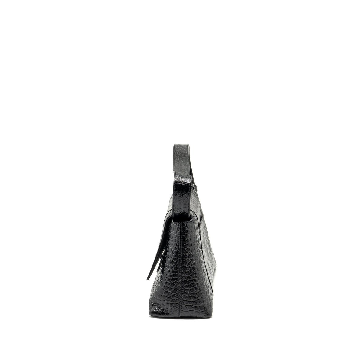 balenciaga Limited Edition Downtown Small Shoulder Bag Croc-Embossed Calfskin Black with Black Hardware