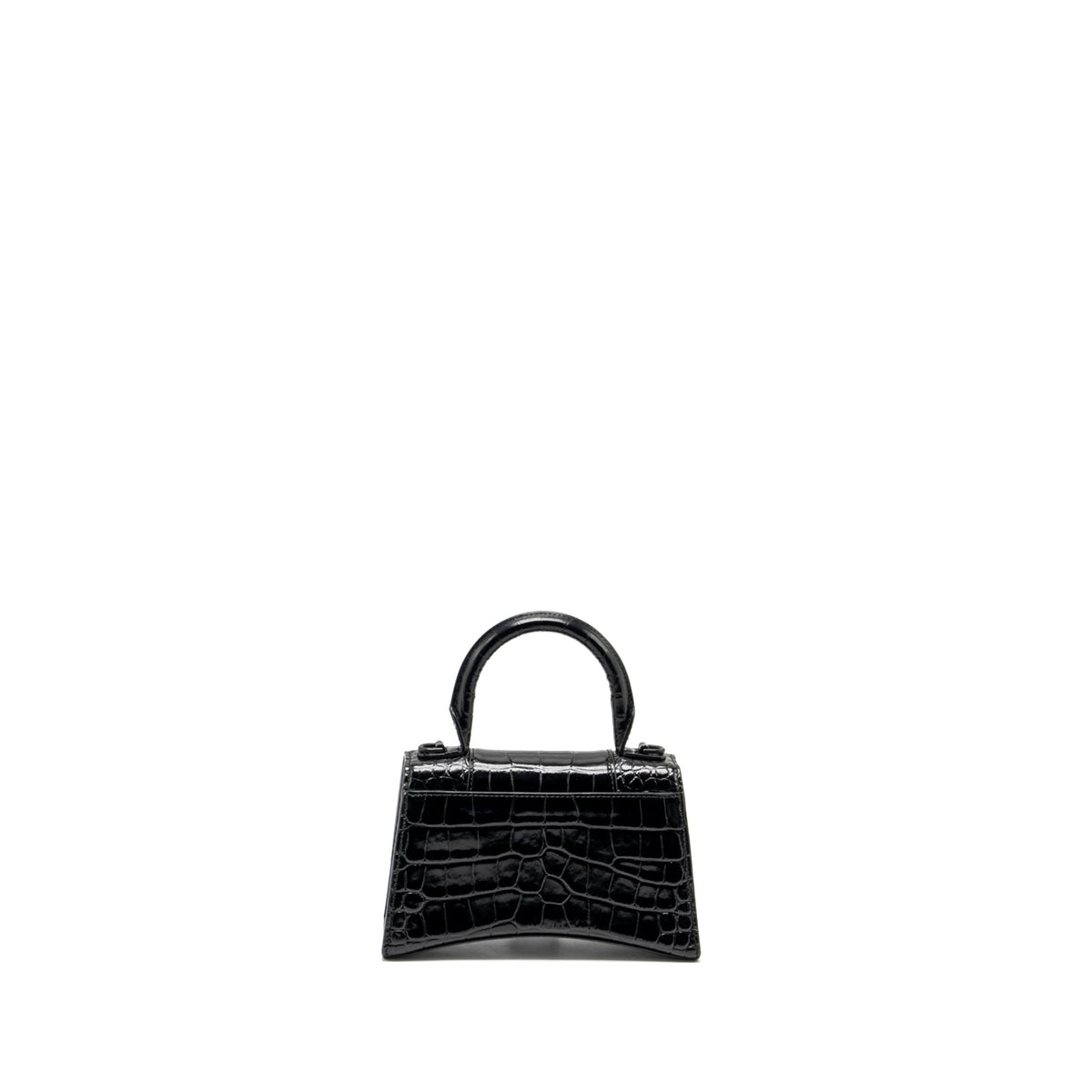balenciaga XS Hourglass Croc-embossed Calfskin So Black