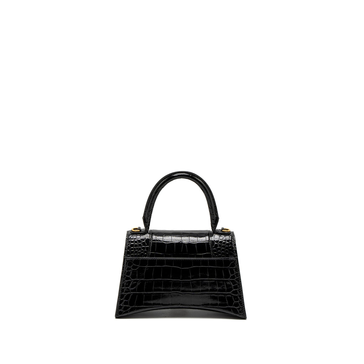 balenciaga Small Hourglass Bag Croc-Embossed Calfskin Black GHW