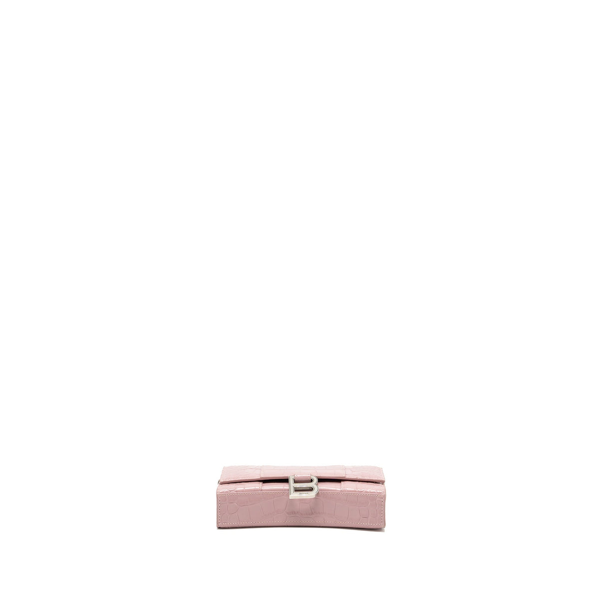 balenciaga Hourglass Wallet on Chain Croc-Embossed Calfskin Pink SHW
