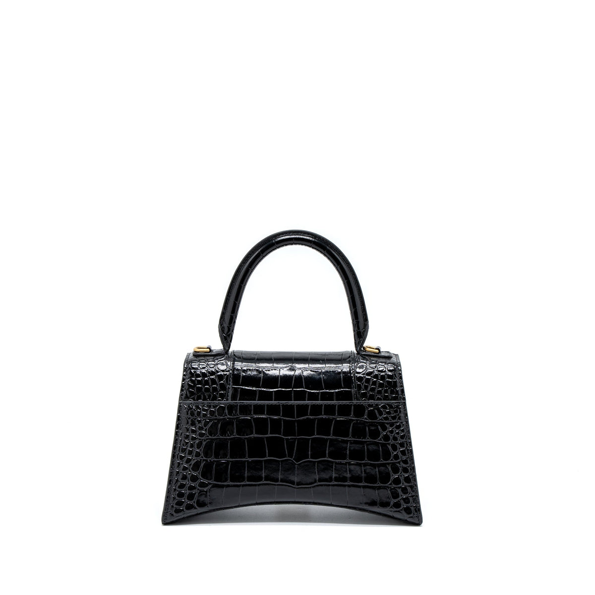 balenciaga Hourglass Small Handbag Croc Embossed Calfskin Black GHW