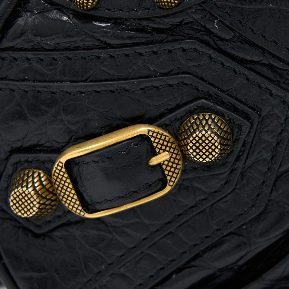 balenciaga Le Cagole XS Shoulder Bag Croc-Embossed Calfskin Black Aged-Gold Hardware
