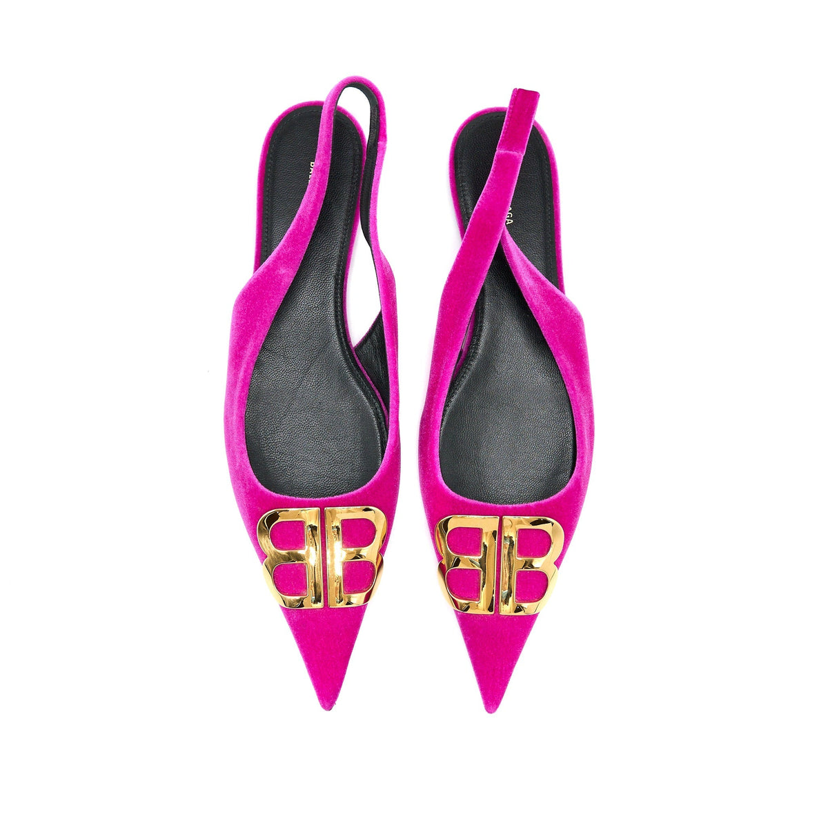 balenciaga Size 39.5 Ballet Flats BB Velvet Pink Gold Tone