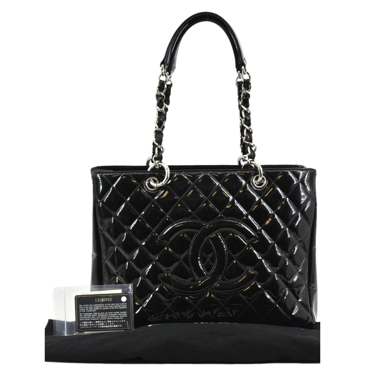 Chanel Grand Shopping Patent Leather GST Tote Bag Black
