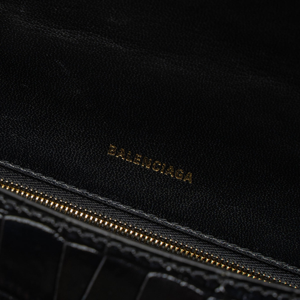 balenciaga Small Hourglass Bag Croc-Embossed Calfskin Black GHW