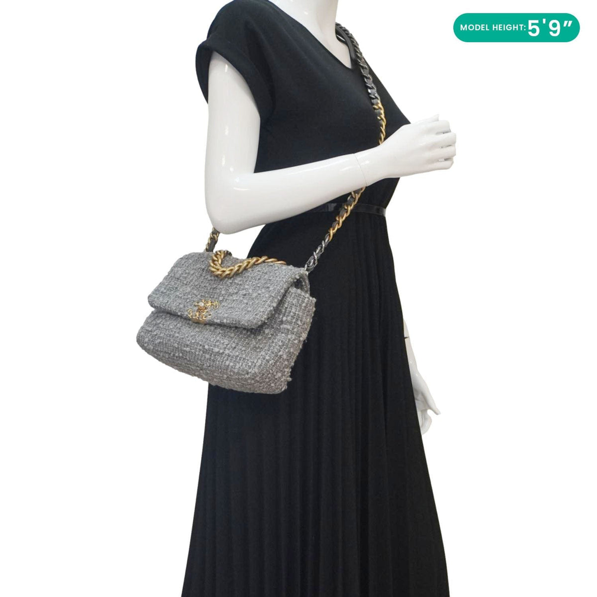 Chanel 19 Flap Medium Quilted Tweed Shoulder Bag Gray