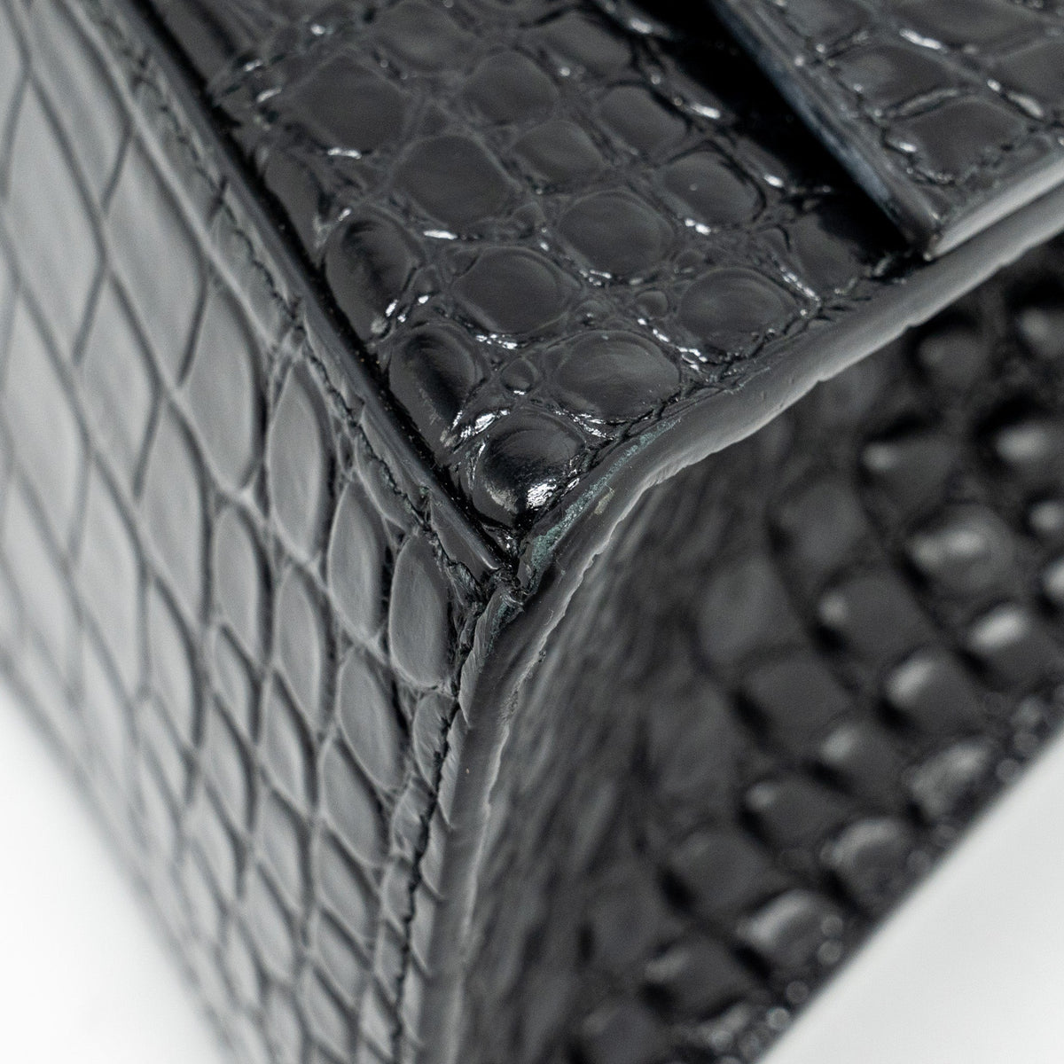 balenciaga Hourglass S Croc-Embossed Calfskin So Black