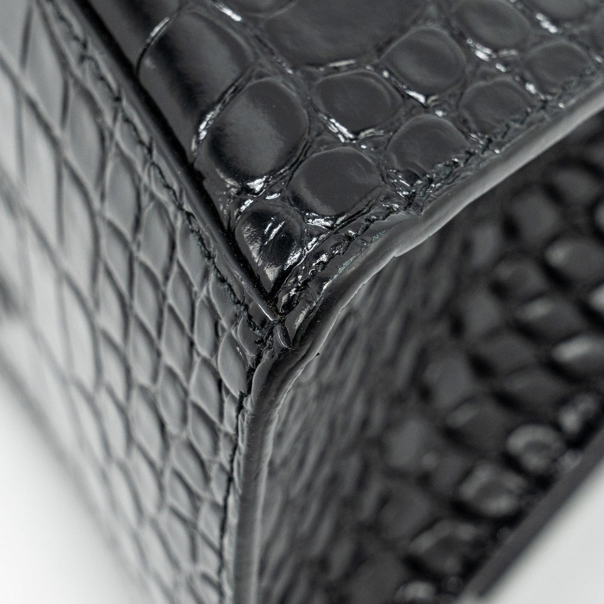 balenciaga Hourglass S Croc-Embossed Calfskin So Black