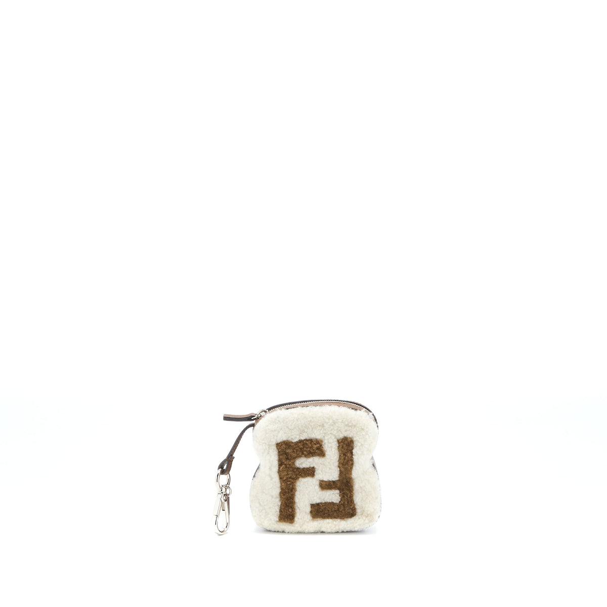 Top quality Fendi Zippy Colin Purse Bag Charm Shearling White/Brown SHW